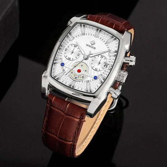 High Quality WWOOR 8843 Square Leather Band Watch Fashion Chronograph Business Waterproof Quartz Men Watches Luxury