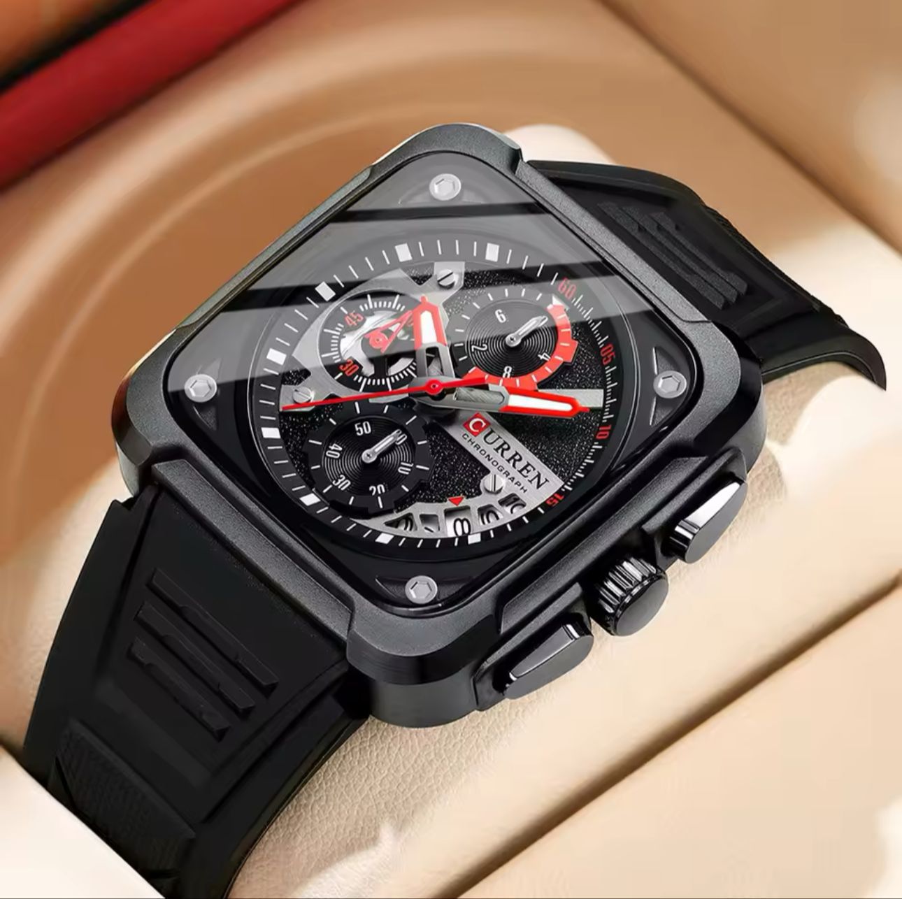 Latest Square Dial Design Fashion CURREN 8461 Quartz Watches Business Silicone Band Sports Men Watch Wristwatch