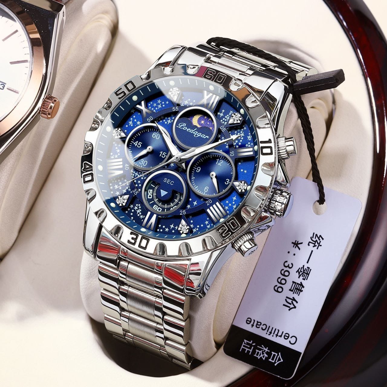 POEDAGAR 973 Men Watch Fashion Chronograph Quartz Watches High Quality Leather Waterproof Luminous Auto Date Business Wristwatch