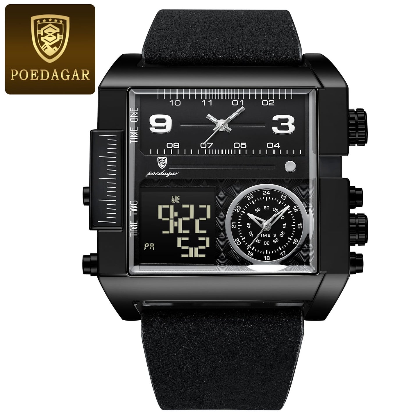 POEDAGAR 997 Luxury Wristwatch Rectangle Waterproof Luminous Day Week Men Watch Digital Multifunction Men's Watches