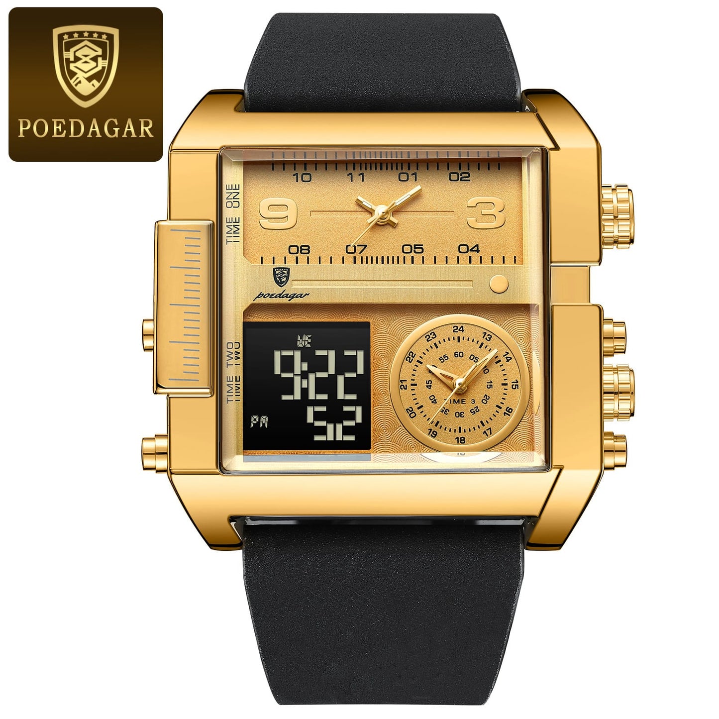 POEDAGAR 997 Luxury Wristwatch Rectangle Waterproof Luminous Day Week Men Watch Digital Multifunction Men's Watches