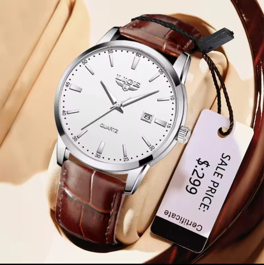 New Mens Watches LIGE 8970 Top Brand Leather Waterproof Sport Automatic Date Quartz Watch For Men
