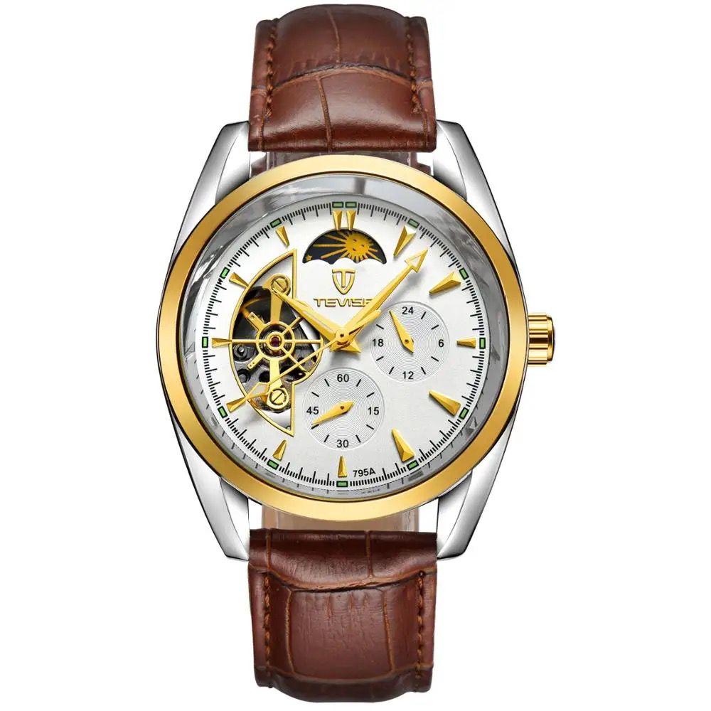 Water Resistant Male Leather TEVISE 795A Charm For Men Tourbillon Life Watch Automatic and Mechanical Men's Watches