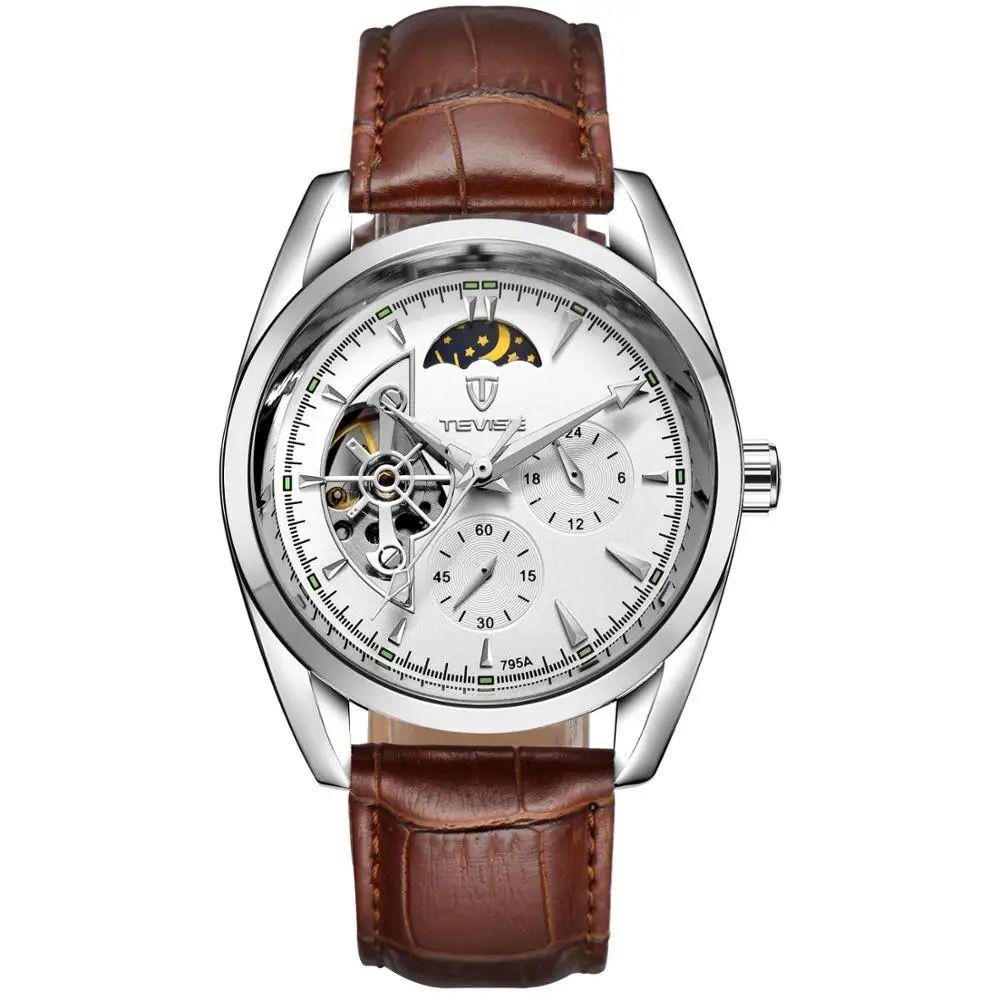 Water Resistant Male Leather TEVISE 795A Charm For Men Tourbillon Life Watch Automatic and Mechanical Men's Watches