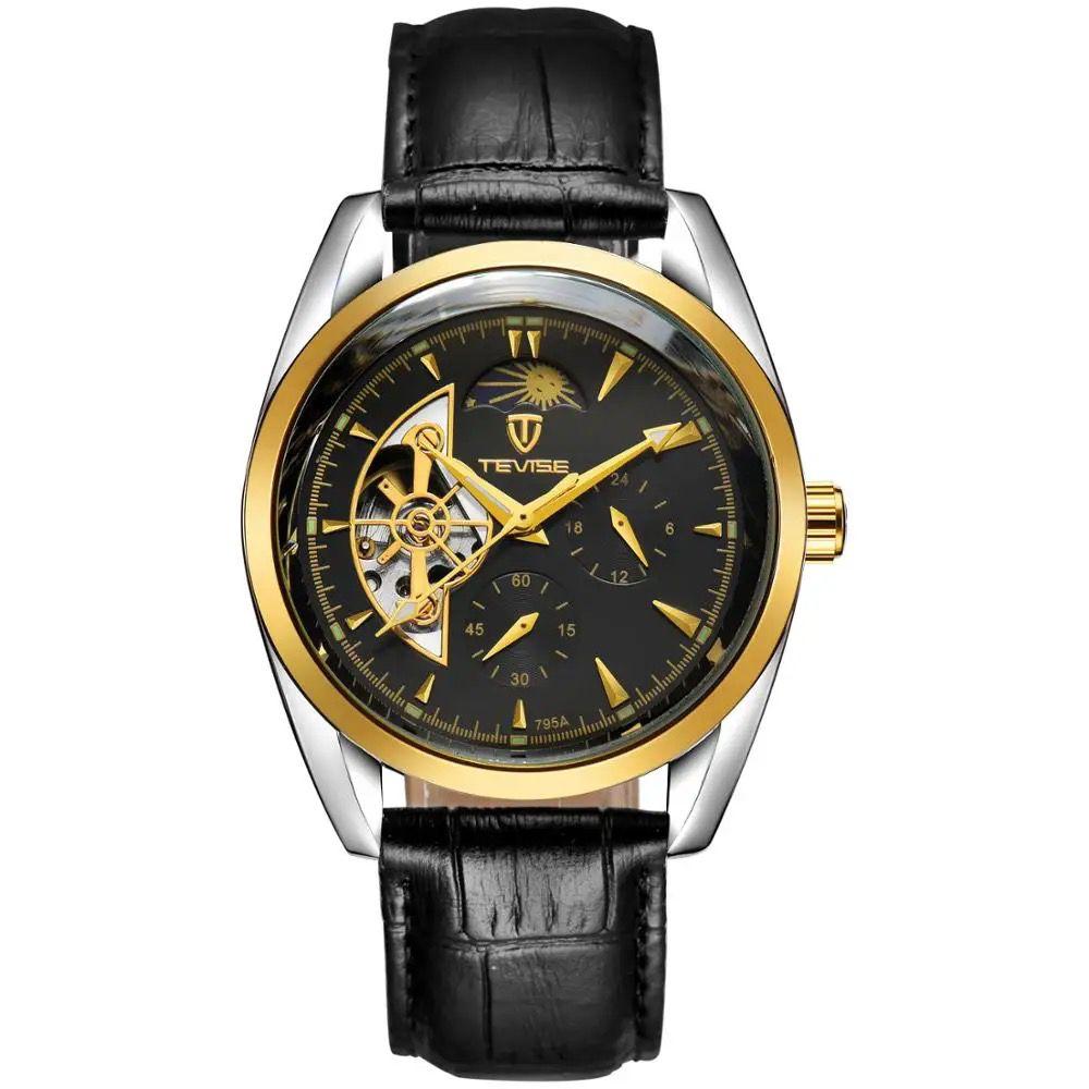 Water Resistant Male Leather TEVISE 795A Charm For Men Tourbillon Life Watch Automatic and Mechanical Men's Watches