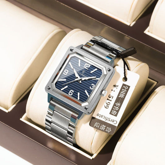 Luxury Square Men Wristwatch POEDAGAR 870 Waterproof  Stainless Steel Strap
