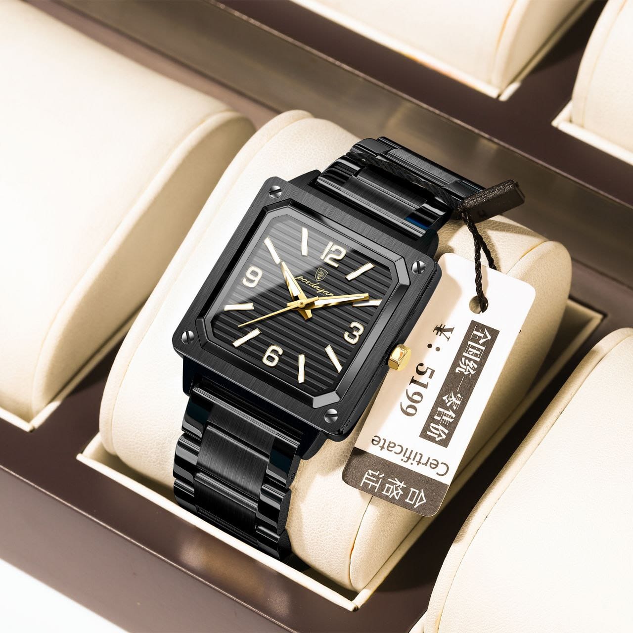 Luxury Square Men Wristwatch POEDAGAR 870 Waterproof Stainless Steel Strap