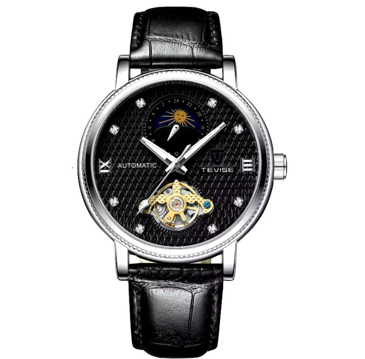 New year 2025 Wristwatch TEVISE 612 Men 30ATM Waterproof Luminous Hands Automatic Leather Diamond Dial Tourbillon Life Design Mechanical Watch
