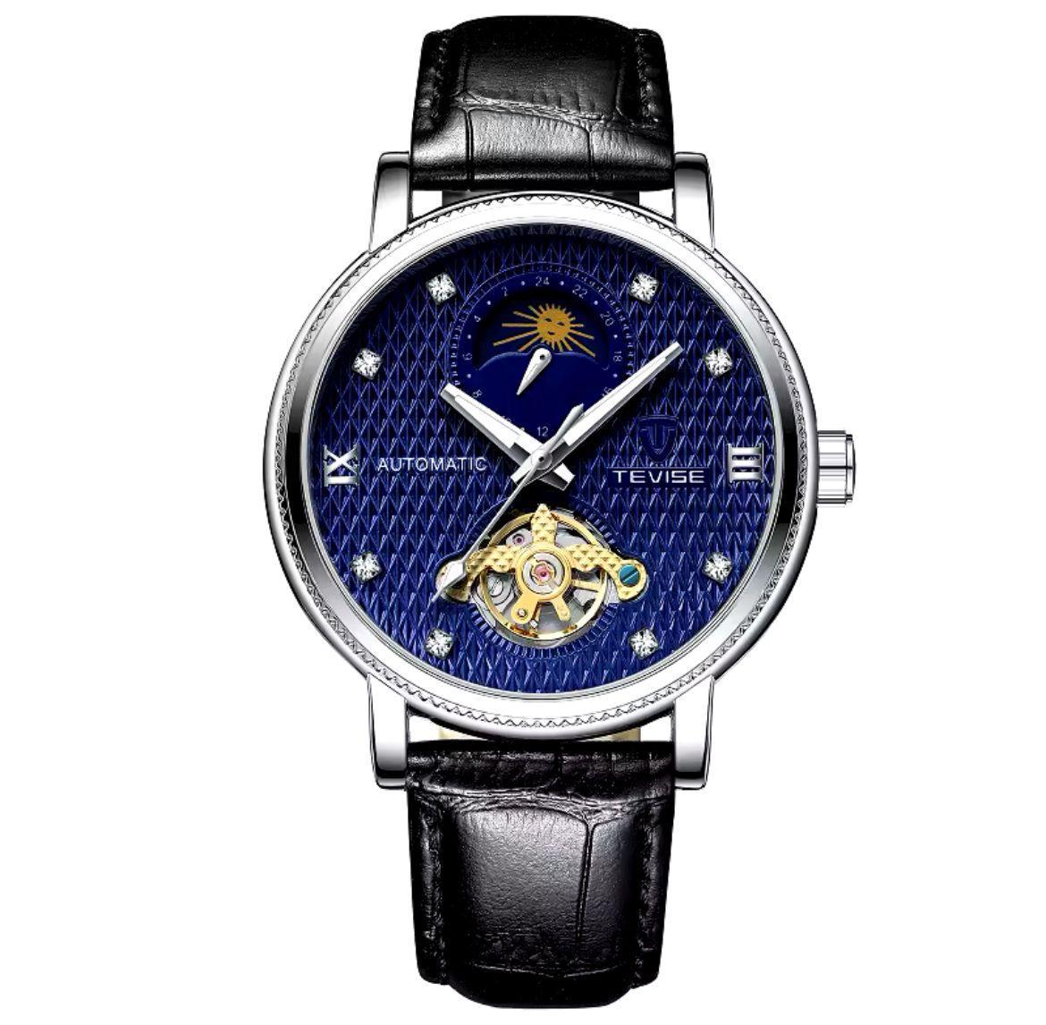 New year 2025 Wristwatch TEVISE 612 Men 30ATM Waterproof Luminous Hands Automatic Leather Diamond Dial Tourbillon Life Design Mechanical Watch