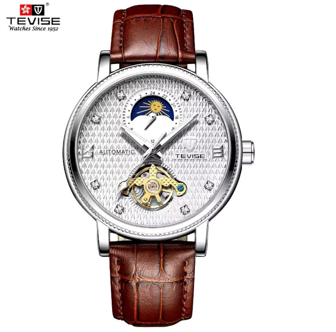 New year 2025 Wristwatch TEVISE 612 Men 30ATM Waterproof Luminous Hands Automatic Leather Diamond Dial Tourbillon Life Design Mechanical Watch