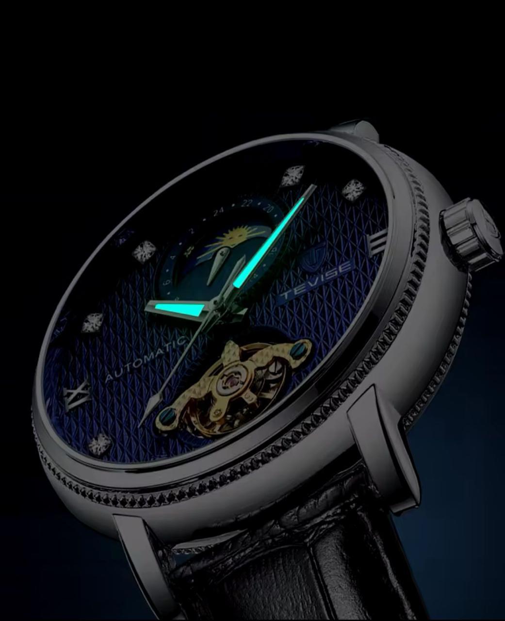 New year 2025 Wristwatch TEVISE 612 Men 30ATM Waterproof Luminous Hands Automatic Leather Diamond Dial Tourbillon Life Design Mechanical Watch