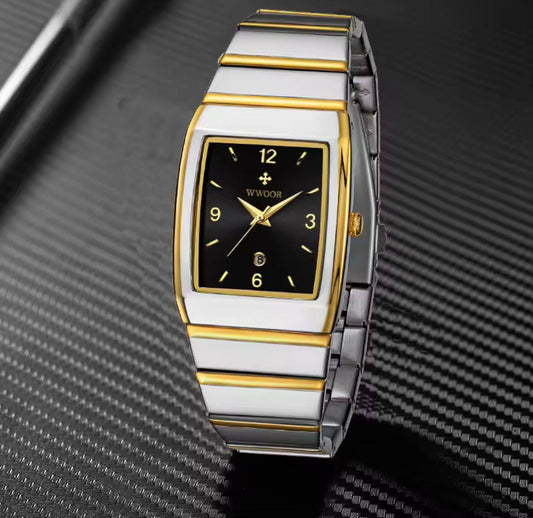 WWOOR 8888 Steel Band Business Fashion Watch Men's Square Watch Quartz Movement Sports and Leisure Trendy Style