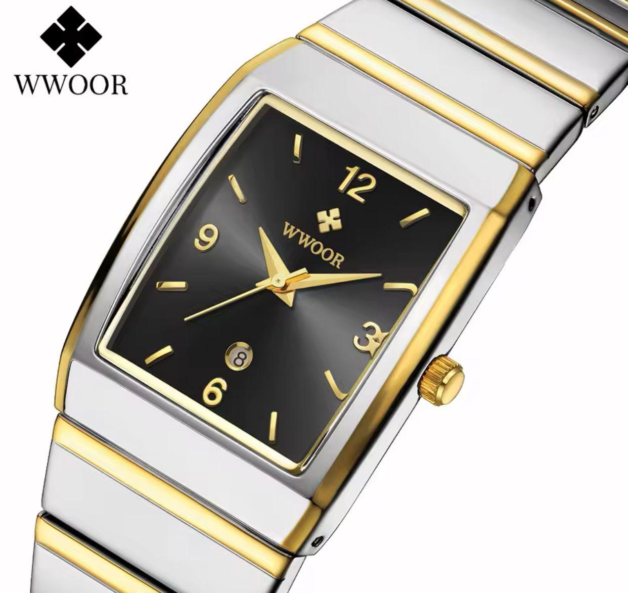 WWOOR 8888 Steel Band Business Fashion Watch Men's Square Watch Quartz Movement Sports and Leisure Trendy Style