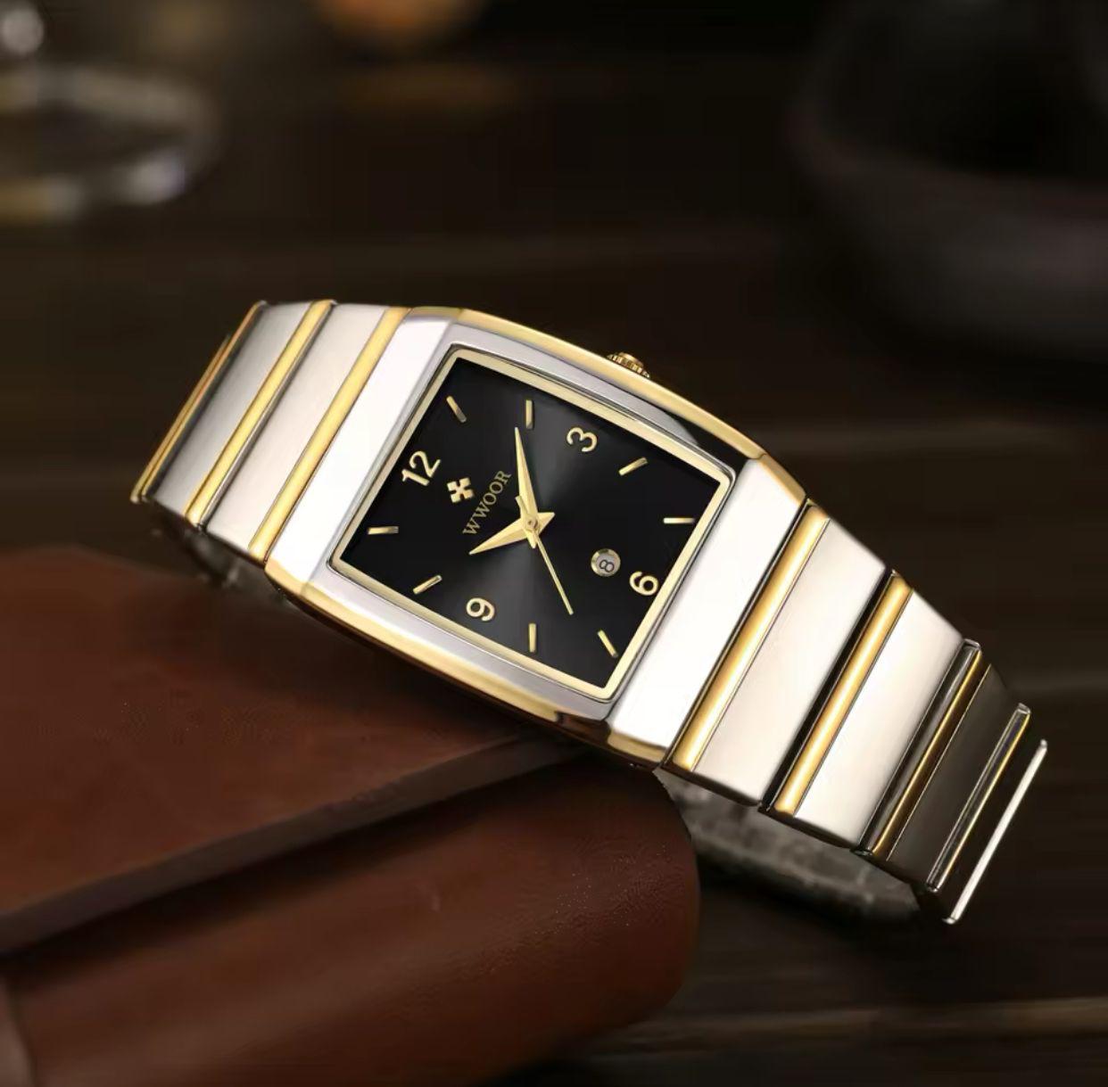 WWOOR 8888 Steel Band Business Fashion Watch Men's Square Watch Quartz Movement Sports and Leisure Trendy Style