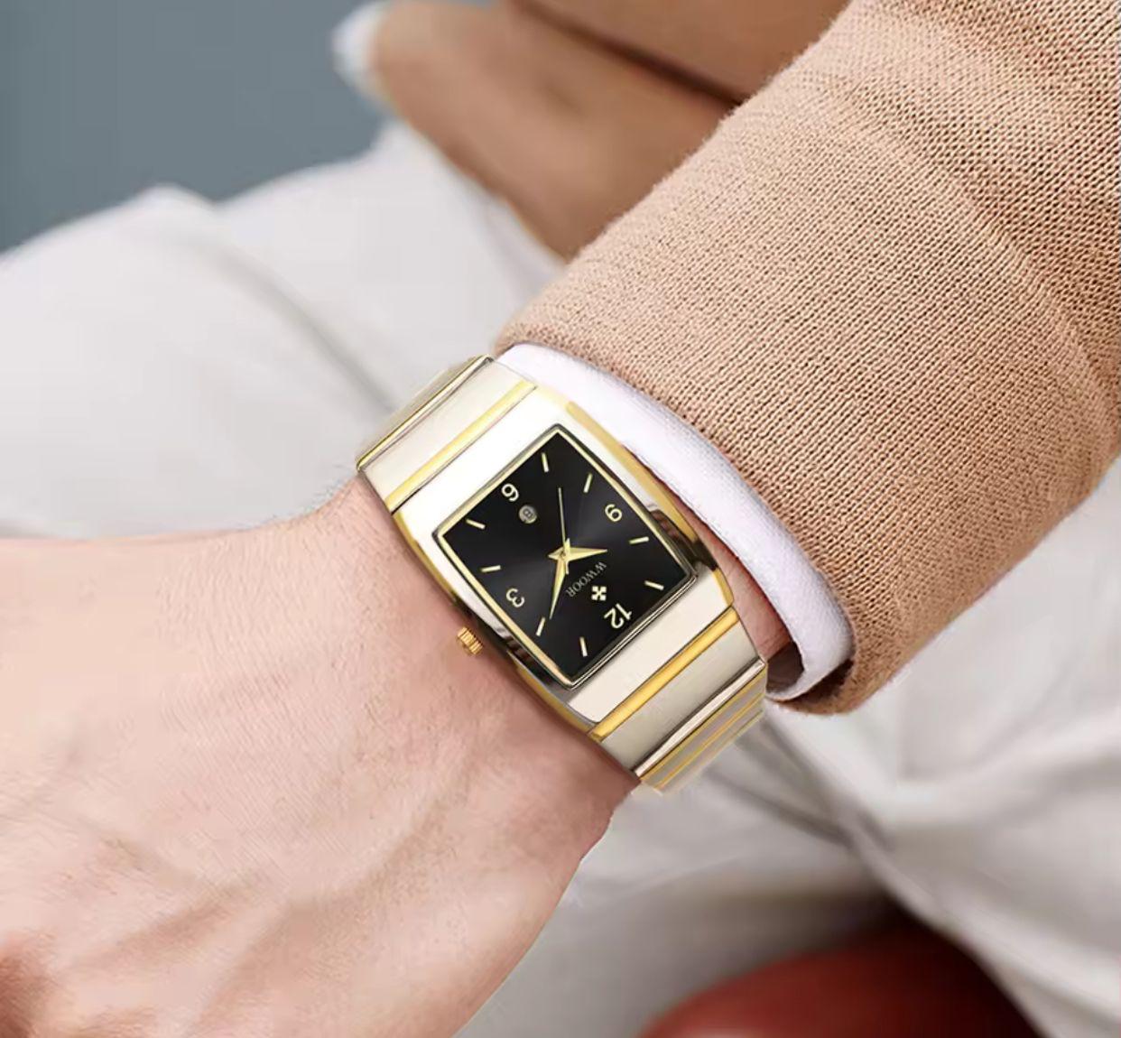 WWOOR 8888 Steel Band Business Fashion Watch Men's Square Watch Quartz Movement Sports and Leisure Trendy Style