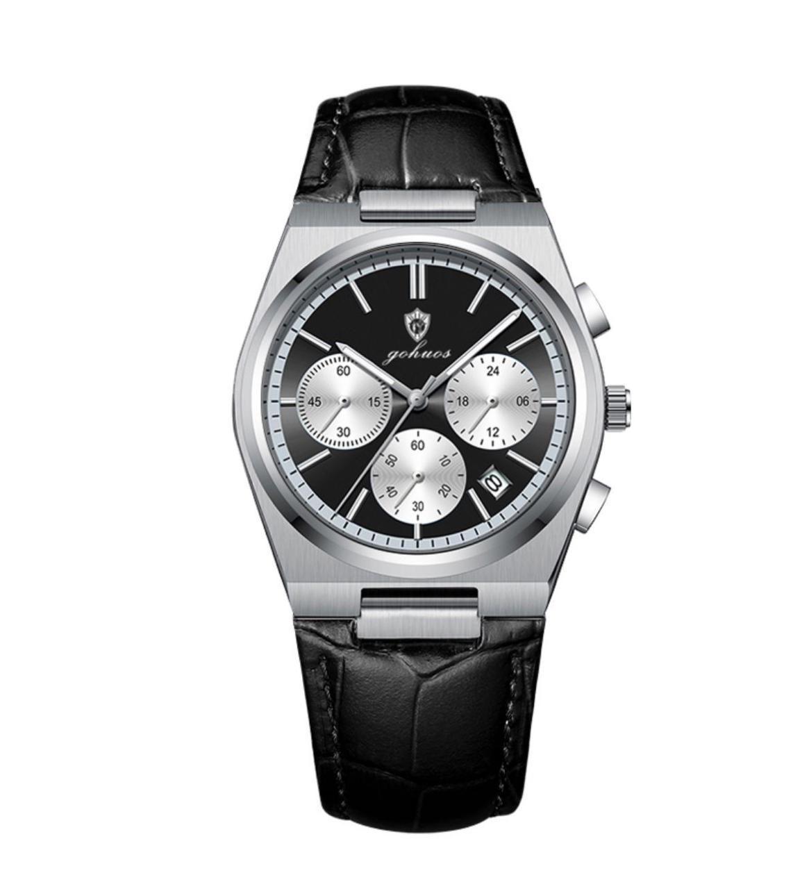 New Ultra-thin Quartz GOHUOS 9802 Leather Chronograph Watches Leather straps Men's Watches Waterproof Luminous Watch for Men