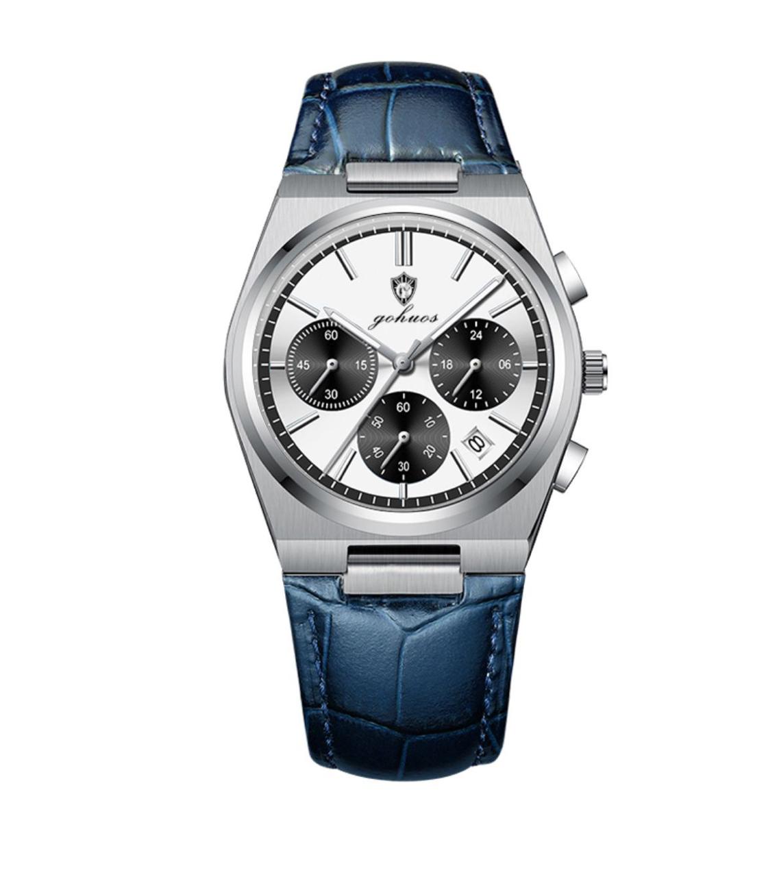 New Ultra-thin Quartz GOHUOS 9802 Leather Chronograph Watches Leather straps Men's Watches Waterproof Luminous Watch for Men