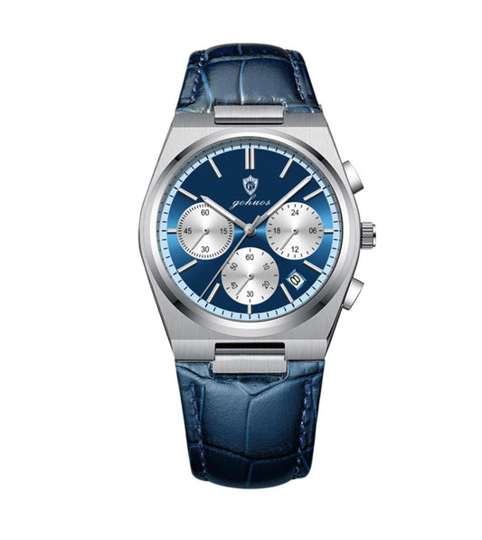 New Ultra-thin Quartz GOHUOS 9802 Leather Chronograph Watches Leather straps  Men's Watches Waterproof Luminous Watch for Men