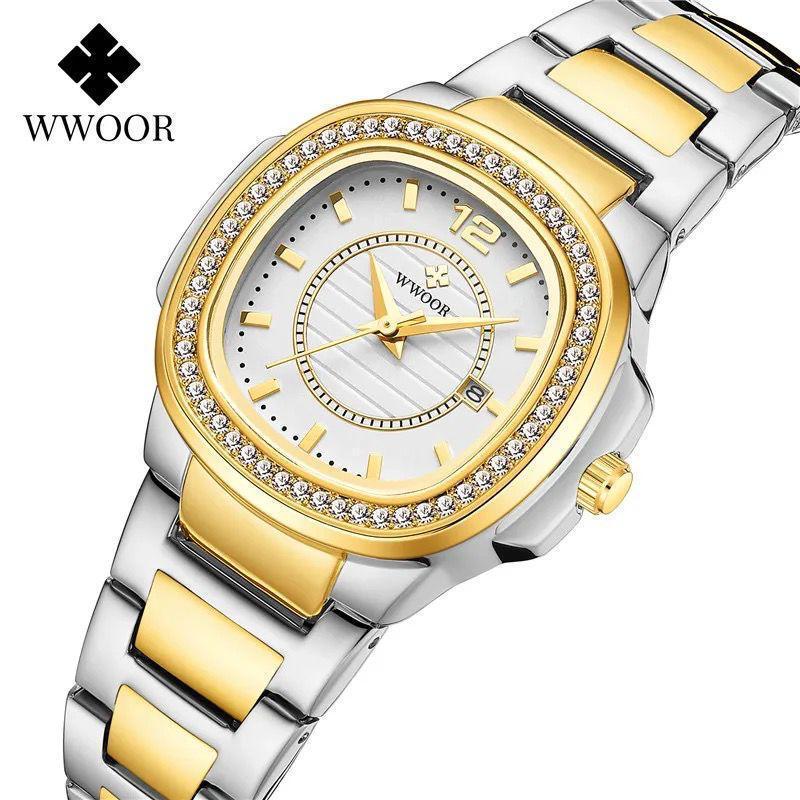 Light luxury Elegant Women Business Casual Quartz Watch Fashion WWOOR 8874 Diamond Stainless Steel Small Style Wristwatches Lady