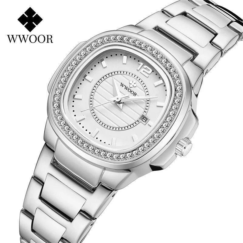 Light luxury Elegant Women Business Casual Quartz Watch Fashion WWOOR 8874 Diamond Stainless Steel Small Style Wristwatches Lady