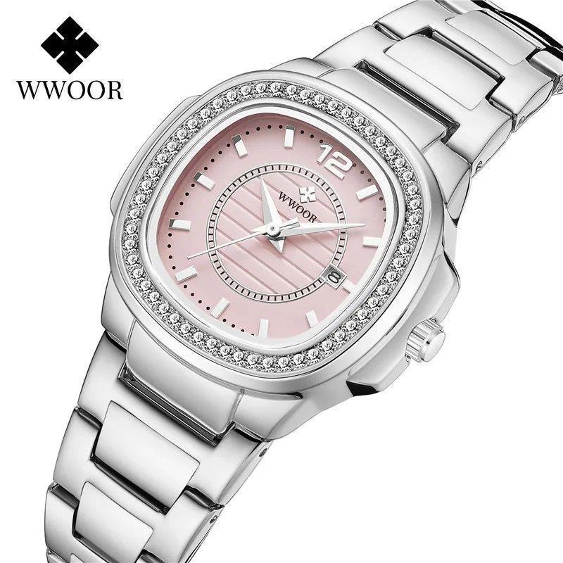 Light luxury Elegant Women Business Casual Quartz Watch Fashion WWOOR 8874 Diamond Stainless Steel Small Style Wristwatches Lady