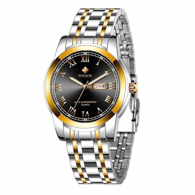 Classic Design Week Date Display WWOOR 701 Wrist Watches For Men Luxury Stainless Steel Waterproof Quartz Men Watch High Quality