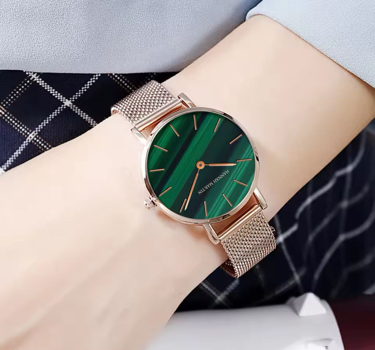 Stainless Steel Mesh Band Hannah Martin HM036 Quartz Movement High Quality Waterproof Women IP Plating Black Ladies Watch