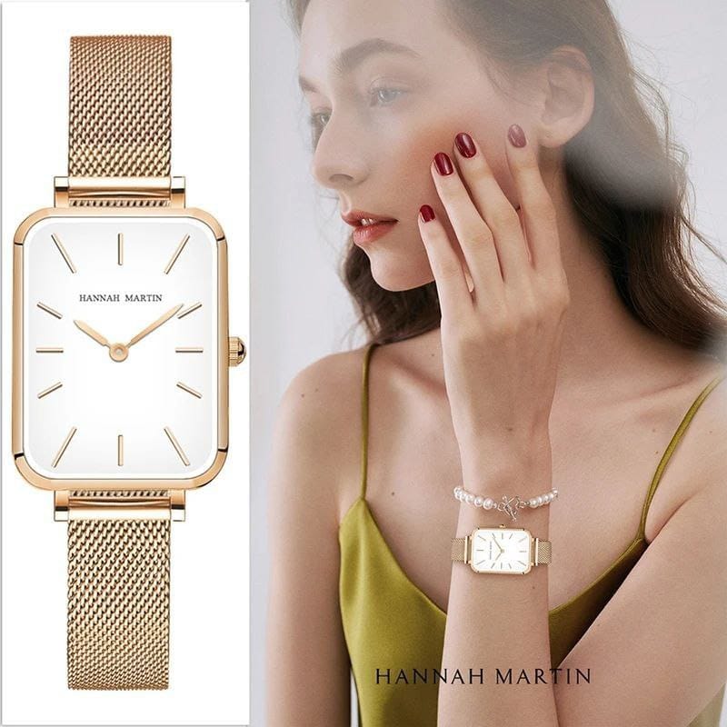 Rectangle Ultrathin Hannah Martin HM-1241 Simple Japan Quartz Movement Fashion Mesh Silvery Bracelet Belt Ladies watch Watches