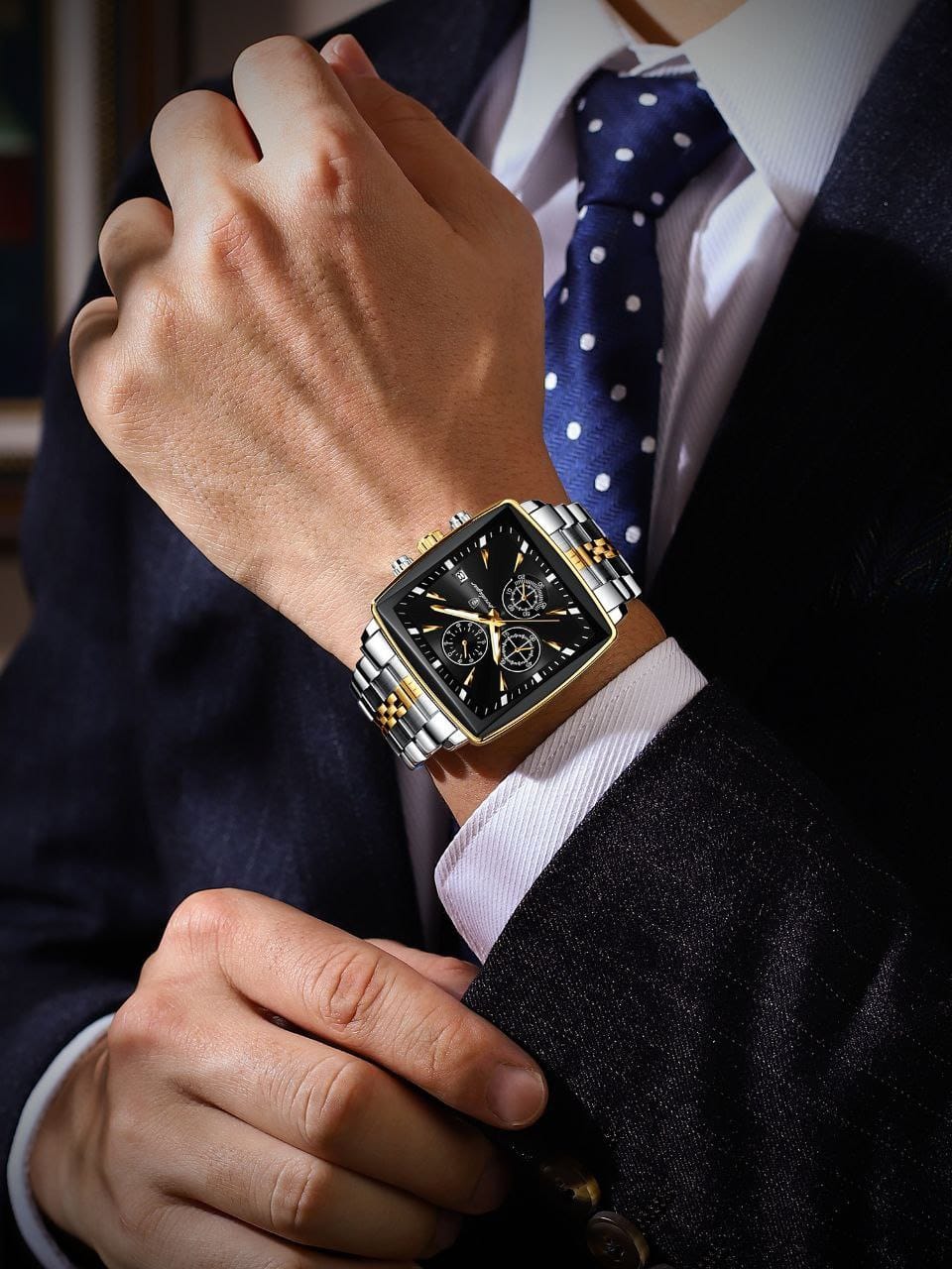 Square Luxury Quartz Watches POEDAGAR 866 Waterproof Stainless Steel Mens watch Chronograph Watch for Men