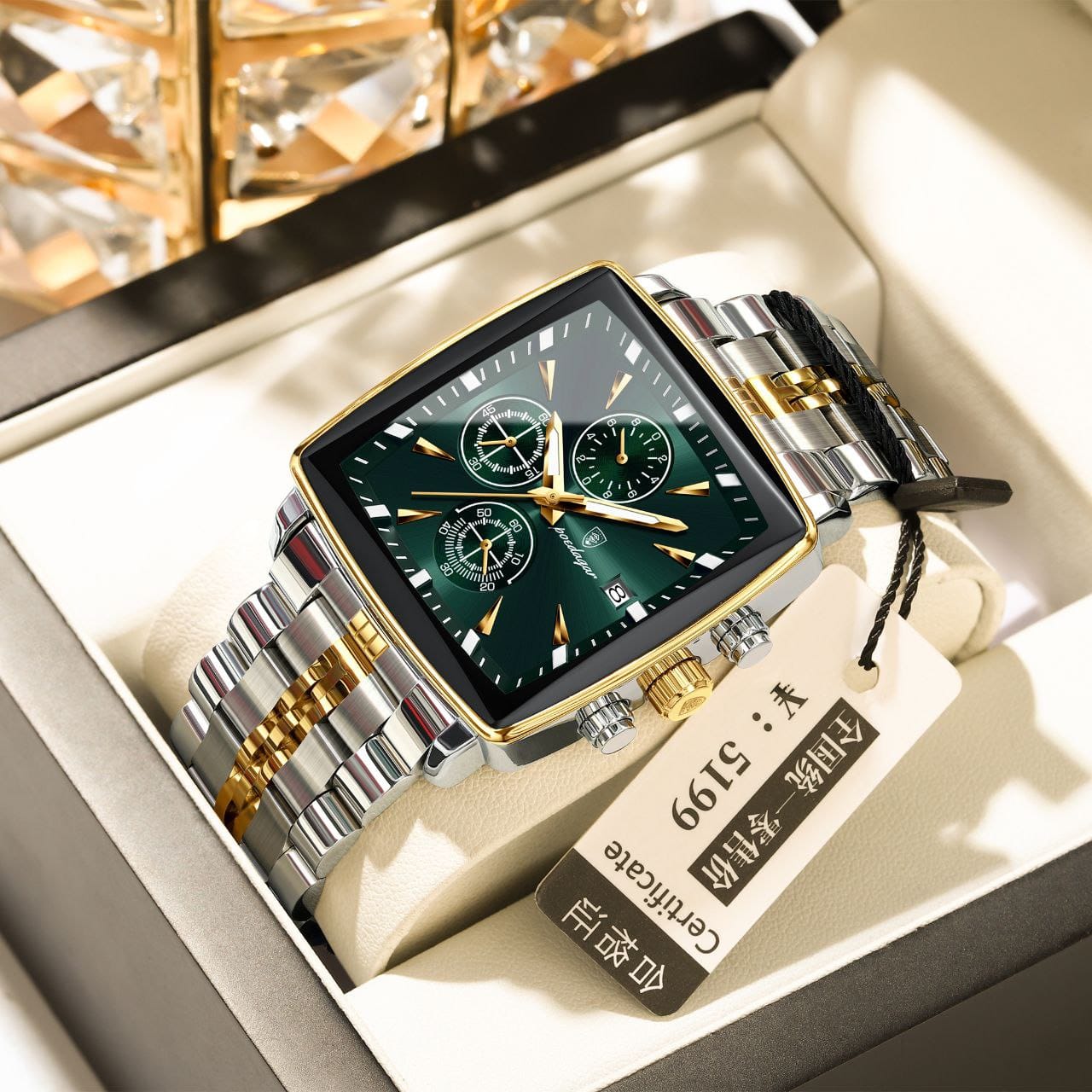 Square Luxury Quartz Watches POEDAGAR 866 Waterproof Stainless Steel Mens watch Chronograph Watch for Men