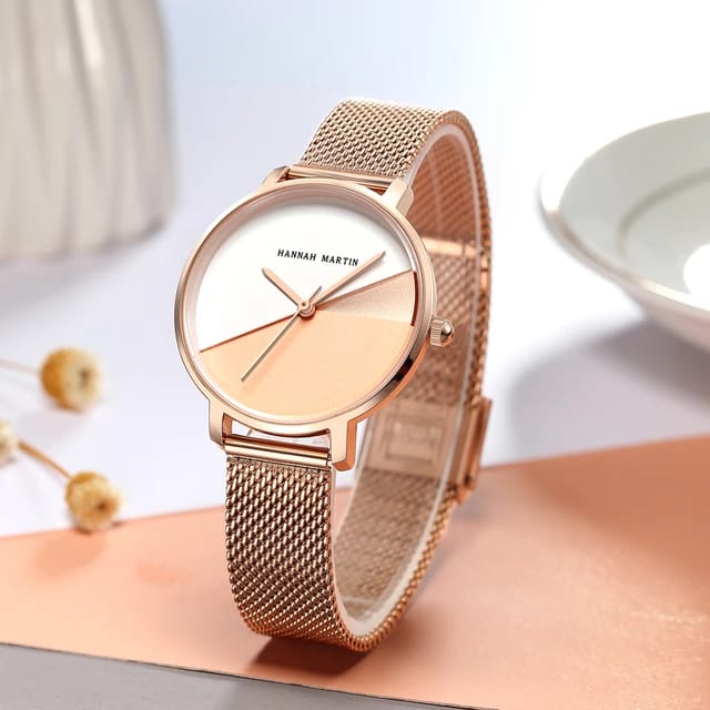 Fashion Style Hot Hannah Martin 033 Rose Gold Stainless steel Mesh For Beautiful Ladies Quartz Watches Womens