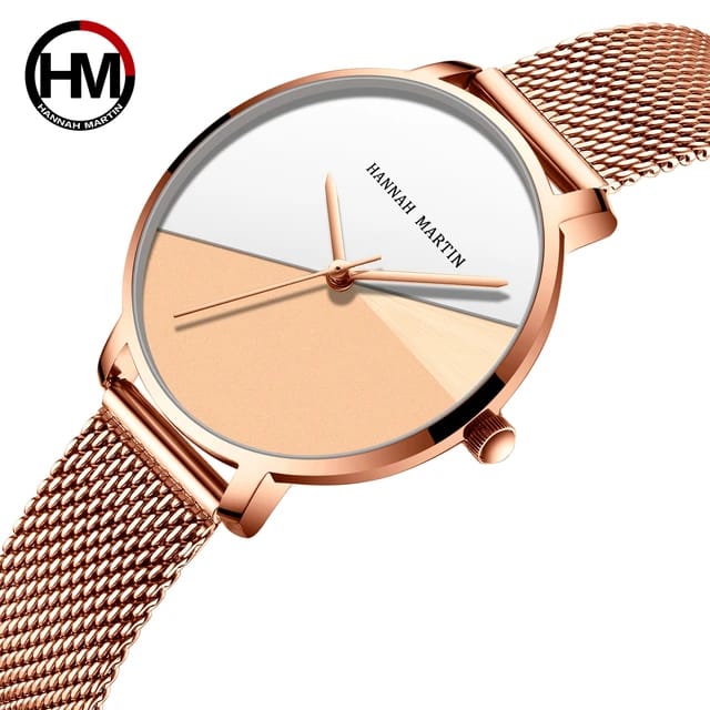 Fashion Style Hot Hannah Martin 033 Rose Gold Stainless steel Mesh For Beautiful Ladies Quartz Watches Womens