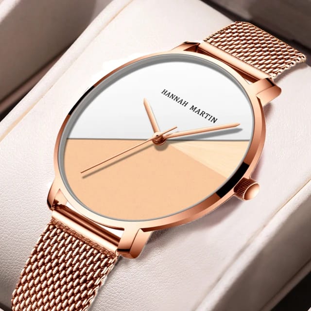Fashion Style Hot Hannah Martin 033 Rose Gold Stainless steel Mesh For Beautiful Ladies Quartz Watches Womens