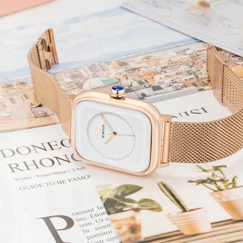 Fashion Ladies Wristwatch WWOOR 8873 Elegant Mesh Strap Waterproof Watches Luxury Quartz Women Watches