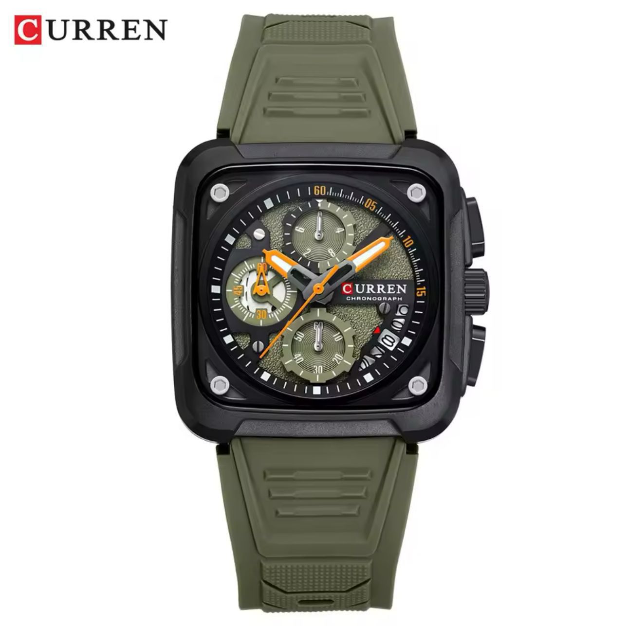 Latest Square Dial Design Fashion CURREN 8461 Quartz Watches Business Silicone Band Sports Men Watch Wristwatch