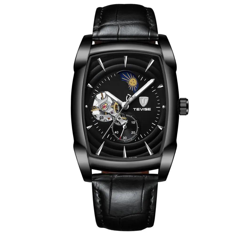 Leather Tourbillon Life Waterproof TEVISE 802D For Men Wristwatch Luminous Hands Semi-automatic Mechanical Movement Watches