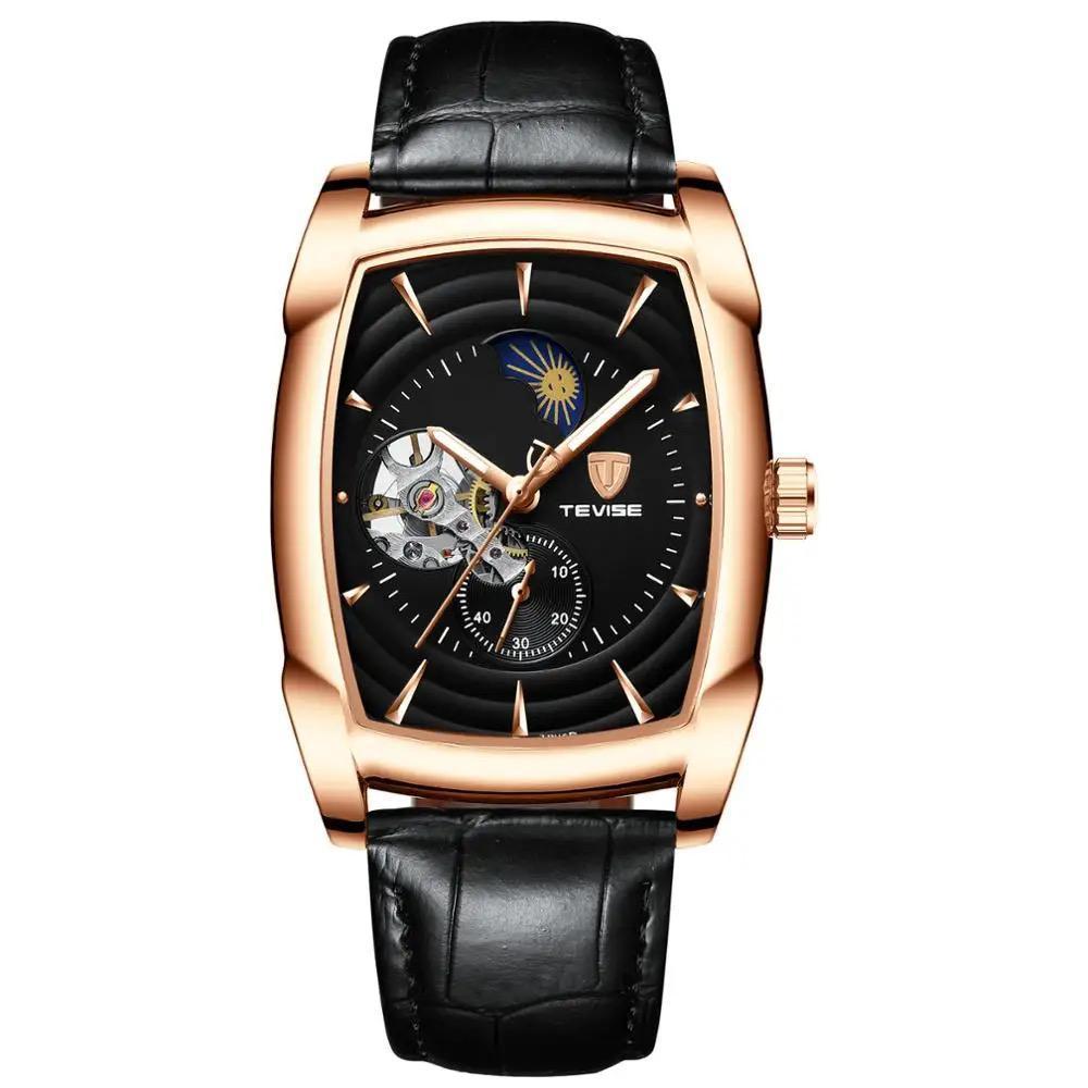 Leather Tourbillon Life Waterproof TEVISE 802D For Men Wristwatch Luminous Hands Semi-automatic Mechanical Movement Watches
