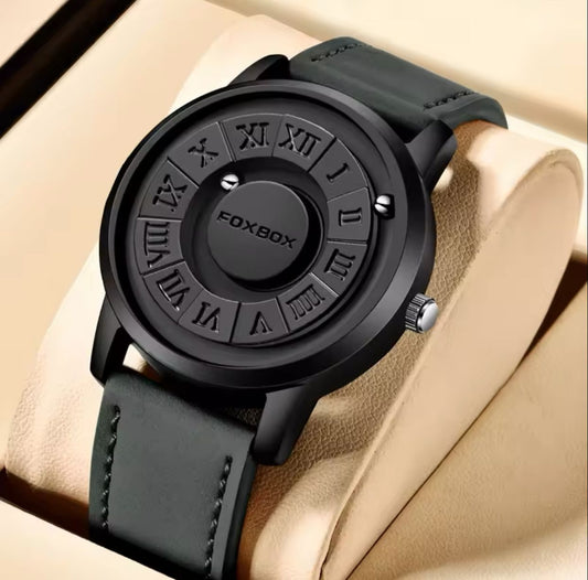 New  Magnetic Ball Watch Mens Water FOXBOX 0047 proof Leather Quartz Wristwatch Skeleton 42MM Dial Rolling Ball Pointer Men Clock