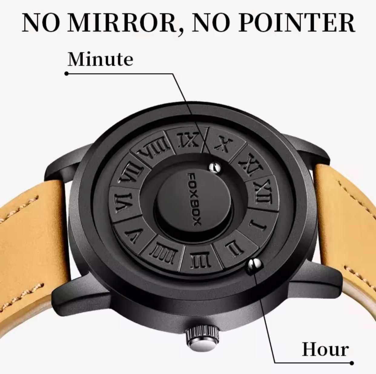 New Magnetic Ball Watch Mens Water FOXBOX 0047 proof Leather Quartz Wristwatch Skeleton 42MM Dial Rolling Ball Pointer Men Clock