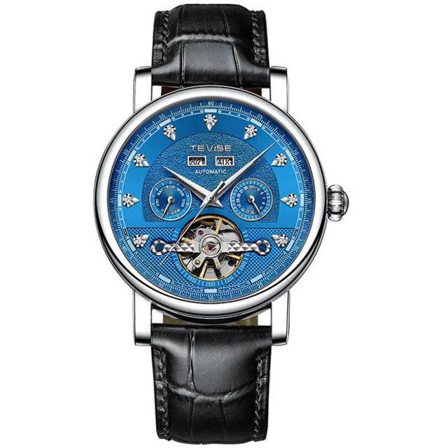Mechanical Automatic Leather TEVISE T867C Wristwatch Year Display Men 30 ATM Waterproof Automatic Leather Diamond Dial Design Mechanical watch