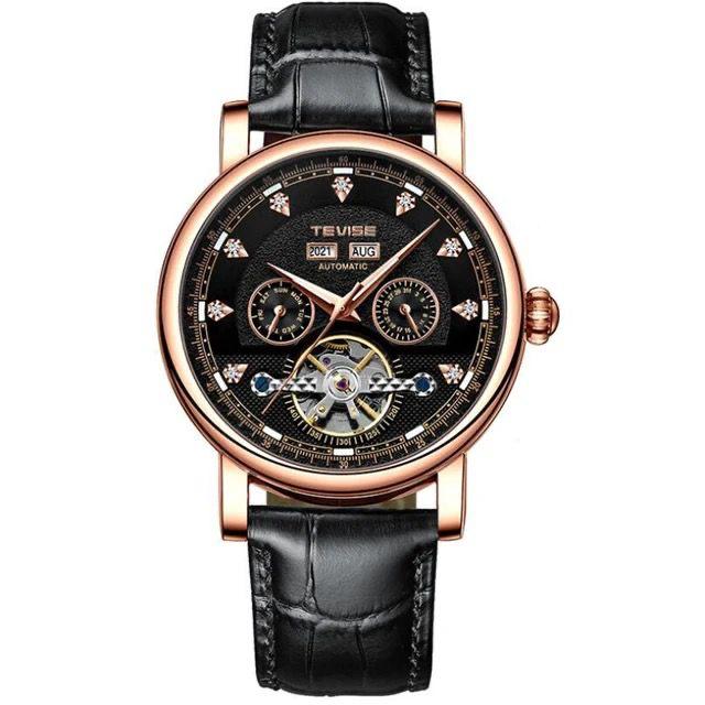 Mechanical Automatic Leather TEVISE T867C Wristwatch Year Display Men 30 ATM Waterproof Automatic Leather Diamond Dial Design Mechanical watch