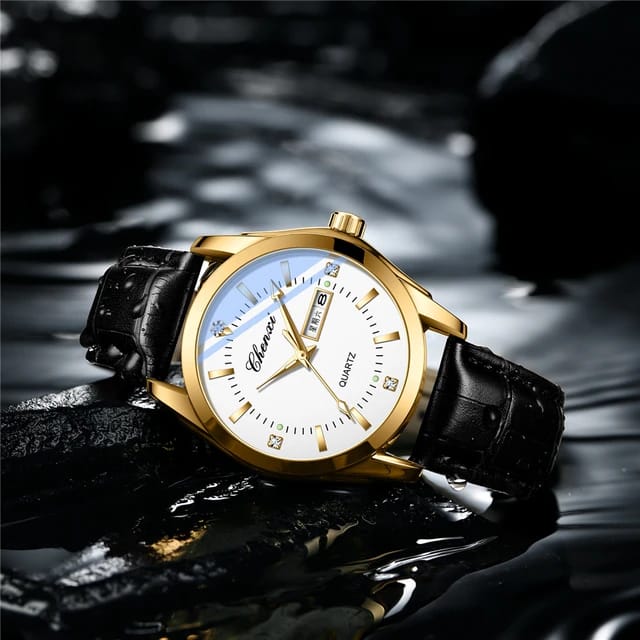 Mens Watch Black Leather Strap CHENXI 0021 Waterproof Luminous Date Week Quartz Watch Men Dual Calendar Fashion Business Clock