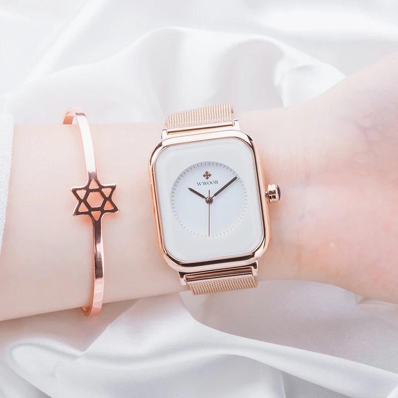 Fashion Ladies Wristwatch WWOOR 8873 Elegant Mesh Strap Waterproof Watches Luxury Quartz Women Watches