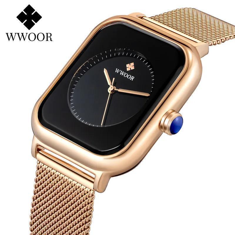Fashion Ladies Wristwatch WWOOR 8873 Elegant Mesh Strap Waterproof Watches Luxury Quartz Women Watches