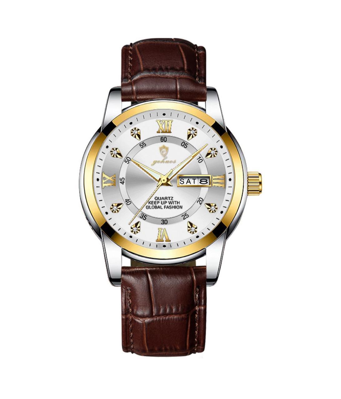 Luxury Man GOHUOS 8808 Watch High Quality Waterproof Luminous Men's Wristwatch Leather Men Quartz Watches Casual