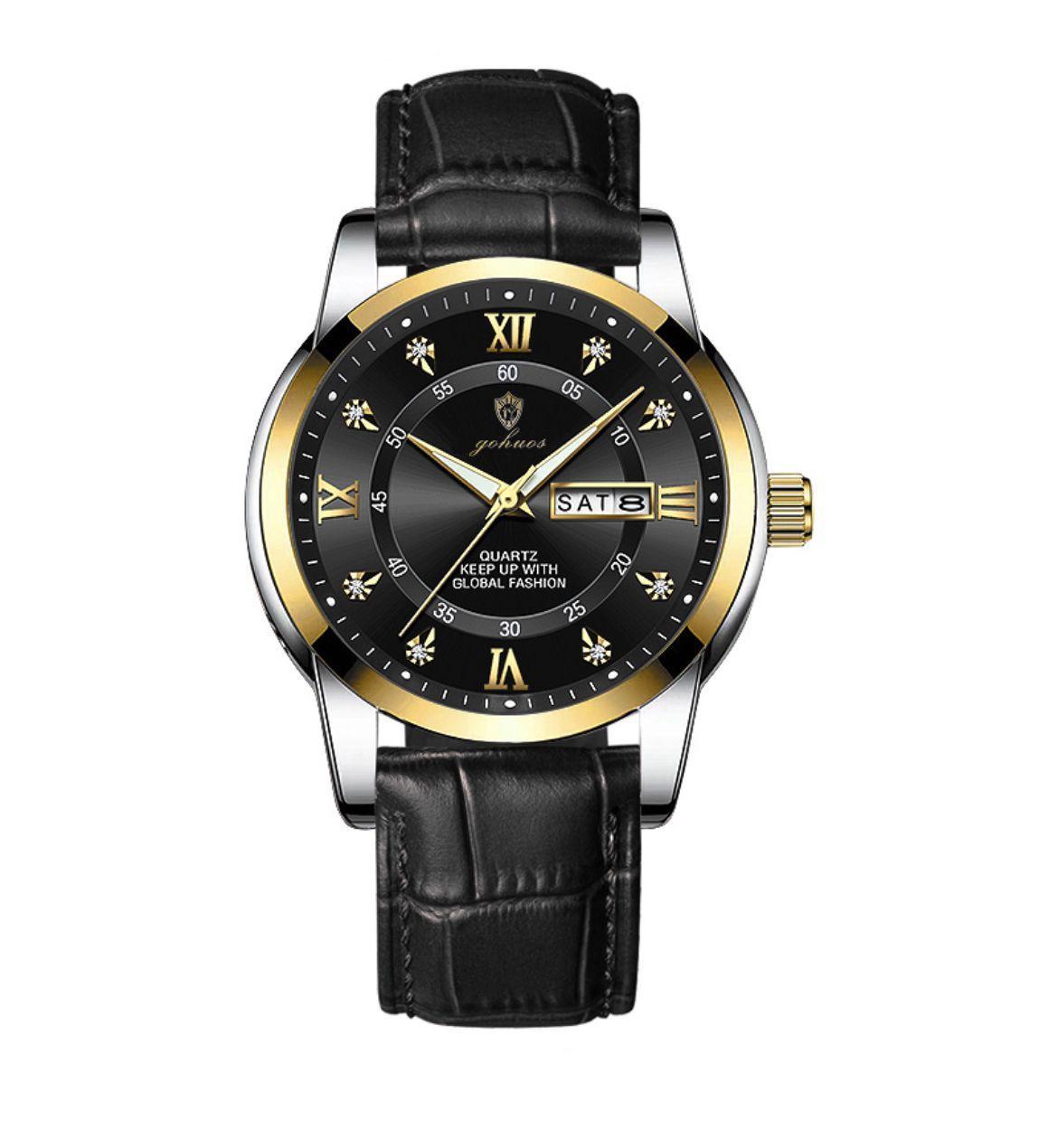 Luxury Man GOHUOS 8808 Watch High Quality Waterproof Luminous Men's Wristwatch Leather Men Quartz Watches Casual
