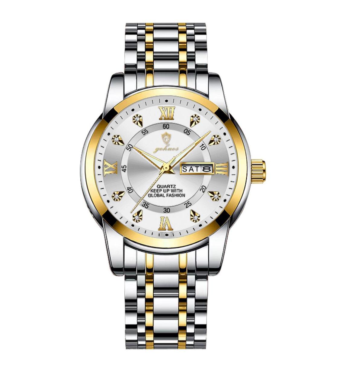 Business Casual Watch for Men GOHUOS 808 Stainless Steel Top Quality Luxury Luminous Date Week Sport Wrist Watches