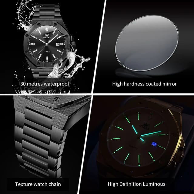 Simple Original Auto Date Stainless Steel Strap Man Watch OLEVS 3613 Luminous Hand Clock Waterproof Quartz Water Resistant Watc