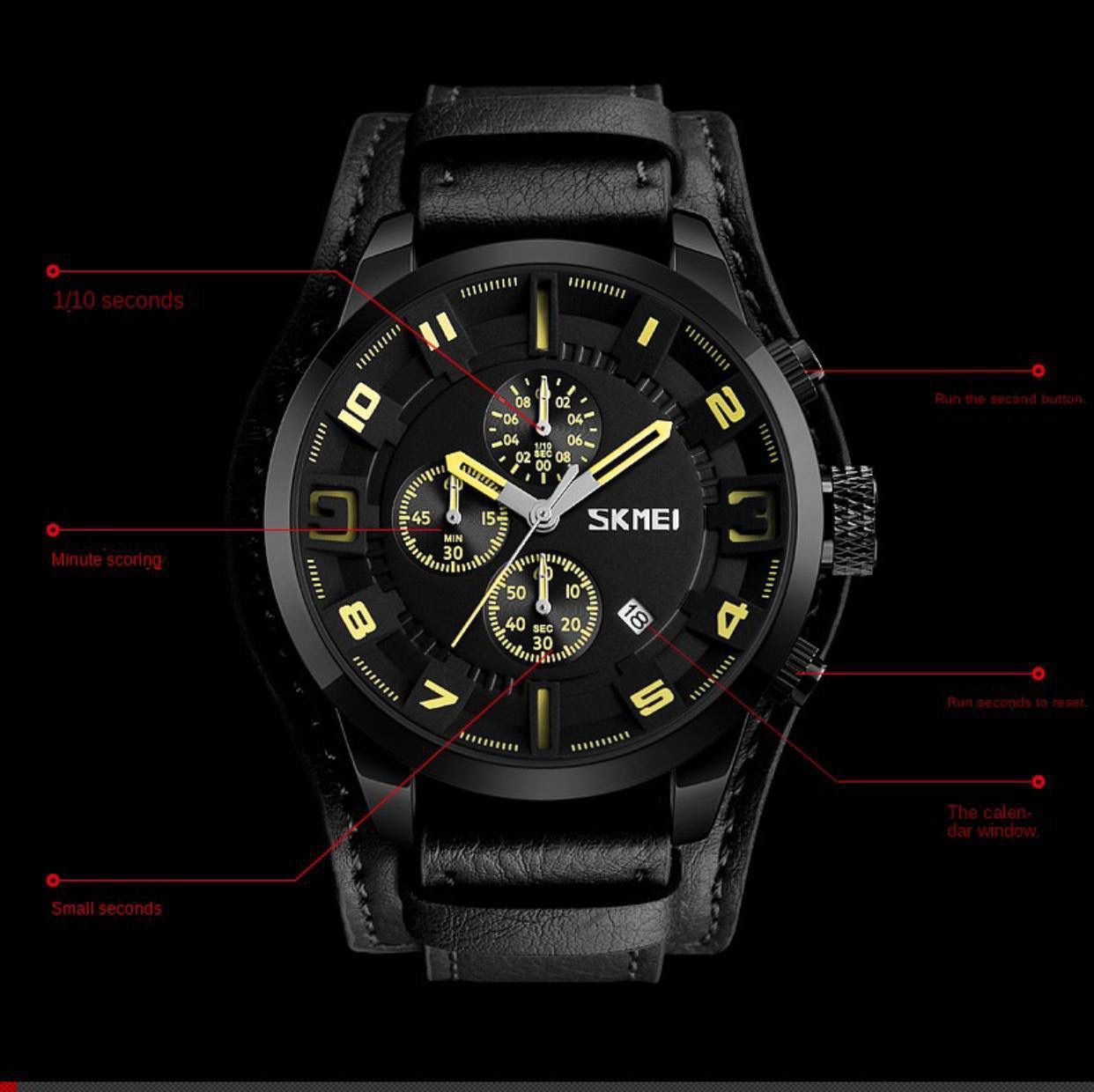 SKMEI 9165 New Fashion Sport Quartz Watches Men Luxury Business Leather Watch Waterproof Wristwatches Male Clock