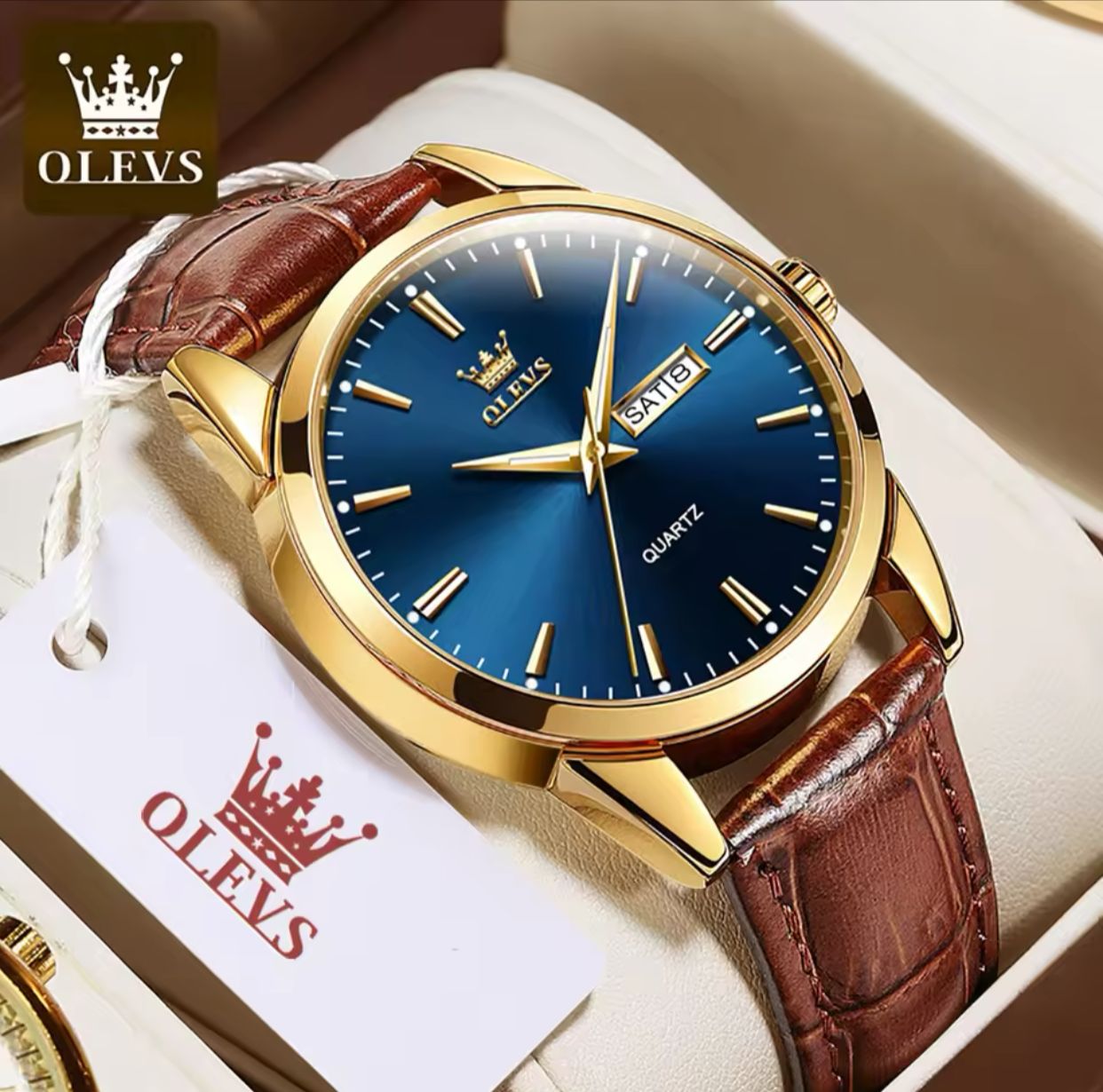 Leather Watch OLEVS 6898 Man WristWatches Luxury Day Date Quartz Watches Waterproof Watch